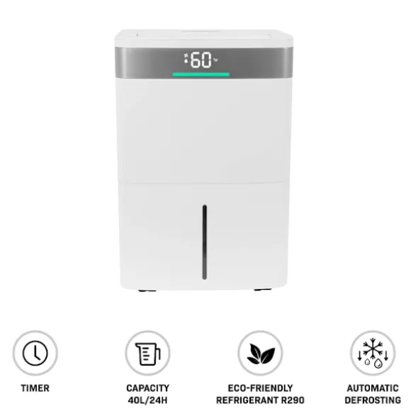 VONROC Avfuktare 40L/dag – WiFi & Appstyrning | Silverjon- & Kolfilter | För upp till 50 m² | 5,5L Tank