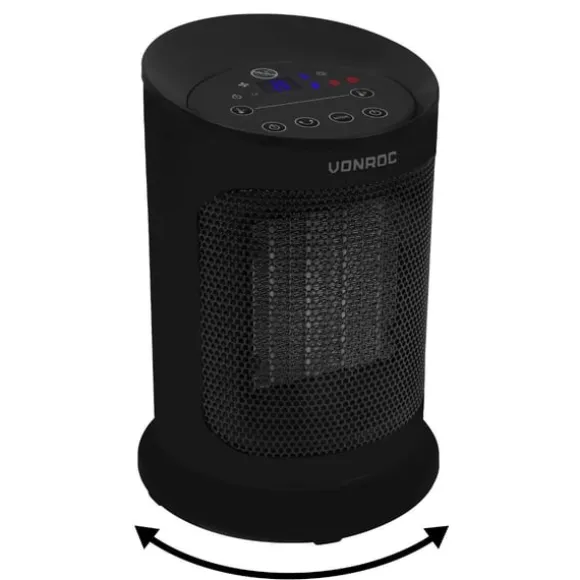 VONROC Elektrisk värmefläkt – 1200W/1800W – keramisk – Roterationsfunktion | Inkl. Fjärrkontroll