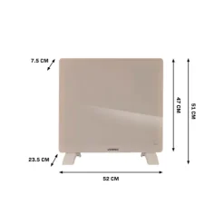 VONROC Elvärmare 1000W – Glaspanel & WiFi | För rum upp till 12 m² | Timer & termostat | Beige