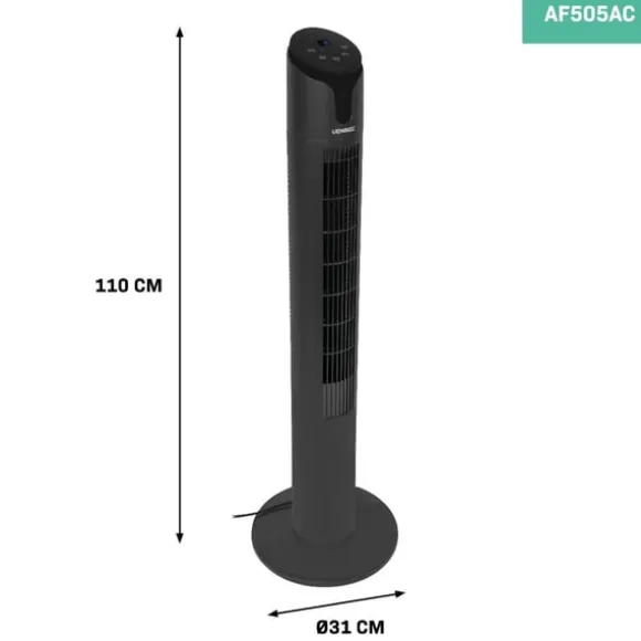 VONROC Lyxig pelarfläkt – 110cm – svart | Inkl. fjärrkontroll