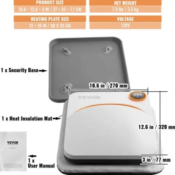 Värmepress 30,5x25,4 cm vit och orange, sublimeringsöverföringsenhet
