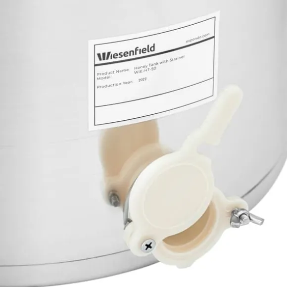 Wiesenfield - Honungshink - 50 L - med sil, lock och tryckkran - rostfritt stål