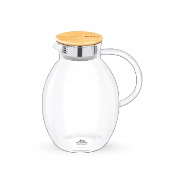 Wilmax glaskanna med bambulock 2400 ml | kanna för varma eller kalla drycker | vattenkanna i borosilikatglas | lämplig för gas- eller elektriska spisa | CDON