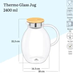 Wilmax glaskanna med bambulock 2400 ml | kanna för varma eller kalla drycker | vattenkanna i borosilikatglas | lämplig för gas- eller elektriska spisa | CDON
