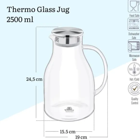 Wilmax stor 2,5 l kanna i borosilikatglas med metalllock