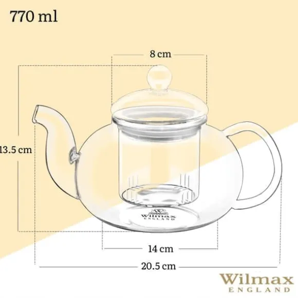 WILMAX Tekanna Glas 770 ml – Värmebeständig Tebryggare med Glasfilter | Thermo Glass