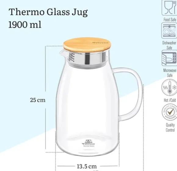 Wilmax termos-glaskaraff 1,9 L, borosilikat, bambulock