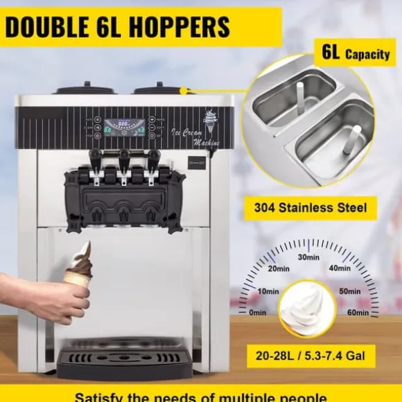 2200W 20-28L/H mjukglassmaskin med 2 x 6L behållare och 4 olika munstycken, 3 smaker, smart manöverpanel, genomtänkta detaljer
