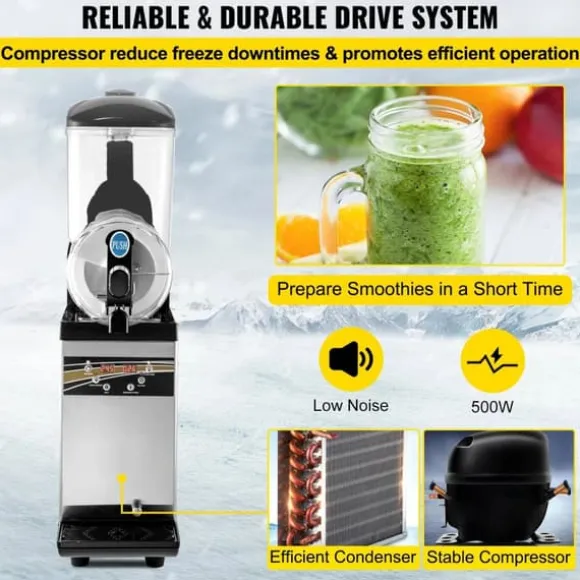 500W 15L singel tank slushmaskin, fryst dryckesmaskin, högkvalitativa material, effektiv kylning, exakt kontroll, lätt att använda