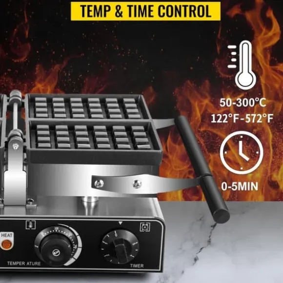 1600W rektangulär våffelbryggare med 2 vändbara dubbelsidiga bakformar, effektiv och jämn bakning, exakt temperatur/tidskontroll