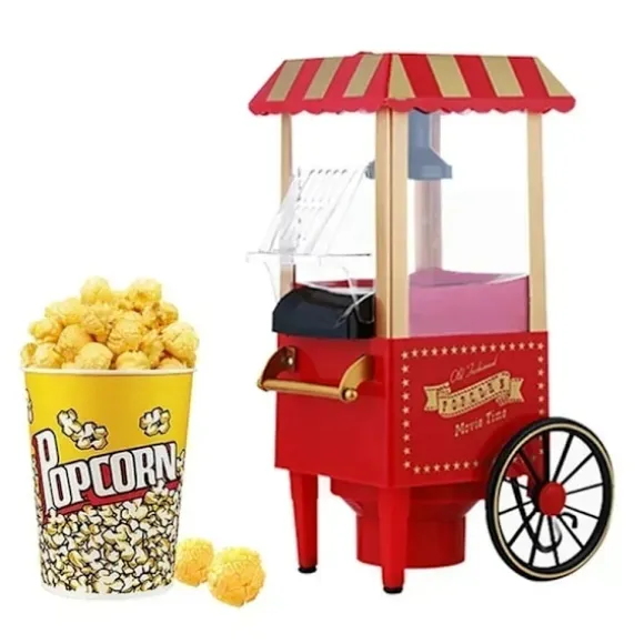 1200W retro mini varmluft popcornmaskin i handkärror stil, hälsosam och fettfri, kompakt och bärbar, lätt att rengöra