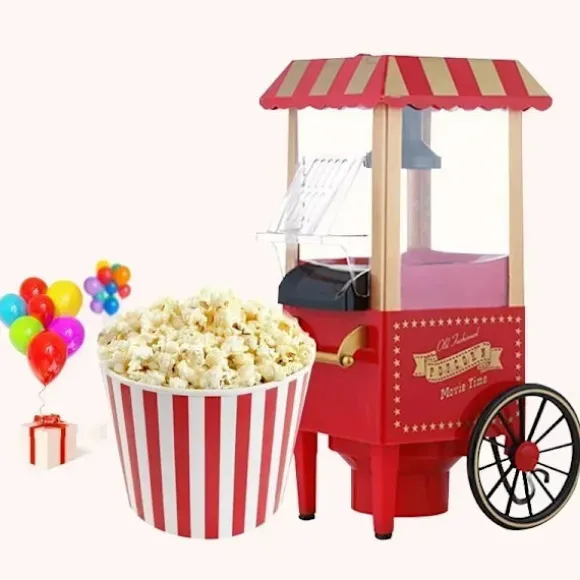 1200W retro mini varmluft popcornmaskin i handkärror stil, hälsosam och fettfri, kompakt och bärbar, lätt att rengöra