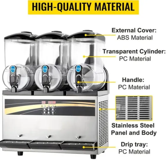 3 x 15L 800W slushmaskin, fryst dryckesmaskin med intelligent kontrollpanel, effektiv kylning, robust och hållbar