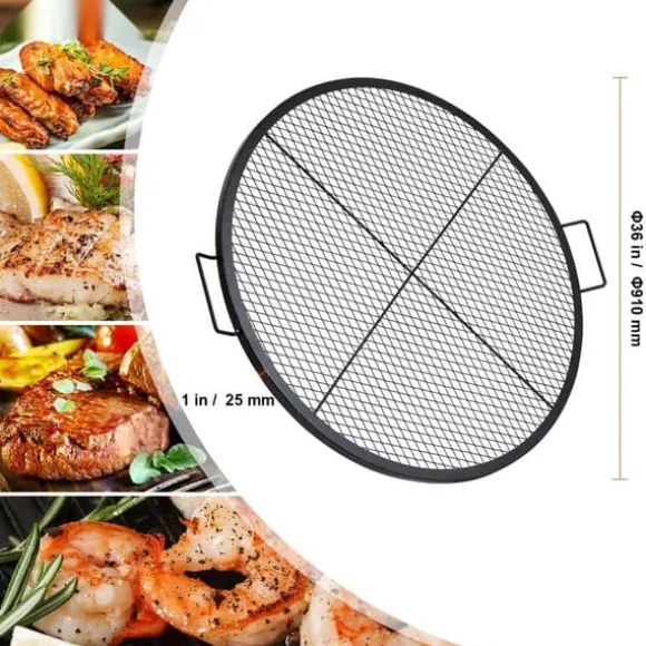 X-Marks Eldstad Grillgaller, Runt Matlagningsgaller, Tungt Stål BBQ Galler med Handtag, Bärbar Campingutrustning 36 tum Svart