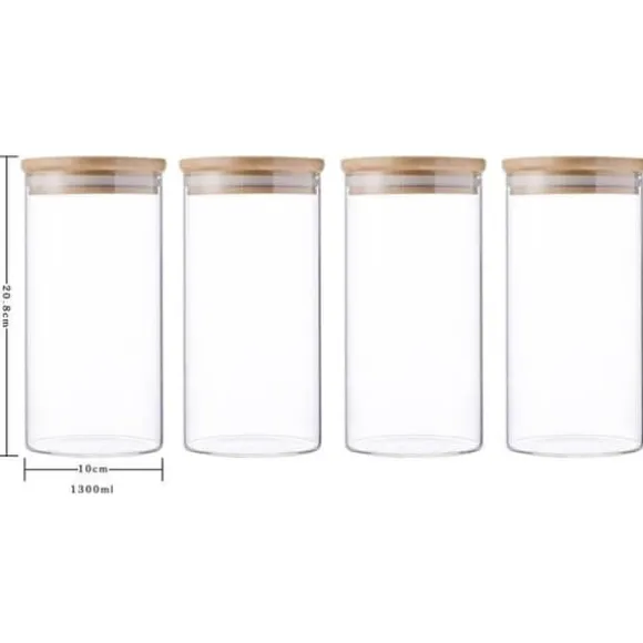 4x1300ml Förvaringsburkar i Borosilikatglas med Lufttät Lock (10x20cm)