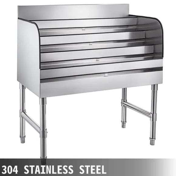 910x470x825 mm spritställ i rostfritt stål med 4 trappsteg och 3-tums bakstänk, stor kapacitet, justerbart stativ, genomtänkt design
