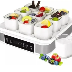 Yoghurtmaskin, digital yoghurtberedare, temperatur- och tidsstyrning, automatisk, 9 glasburkar à 170 ml, svart