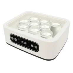 Yoghurtmaskin - Elektrisk - 1,6 L - 9 Koppar 100 ml - LED-display - Touchknappar - 20 W 220 V 50 Hz EU-kontakt - 304 Rostfritt stål/glas - Vit