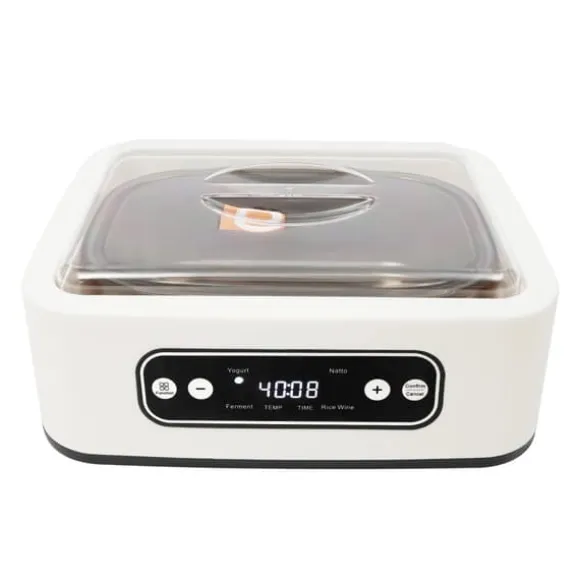 Yoghurtmaskin - Elektrisk - 1,6 L - 9 Koppar 100 ml - LED-display - Touchknappar - 20 W 220 V 50 Hz EU-kontakt - 304 Rostfritt stål/glas - Vit