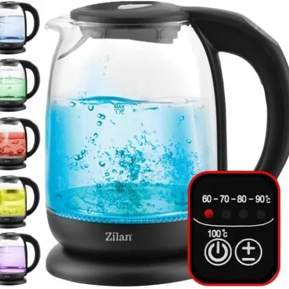 Zilan Vattenkokare i glas med digital skärm och LED, 1.7lt, 5 temperaturinställningar, 2200W
