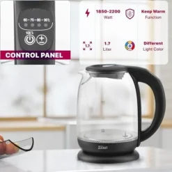 Zilan Vattenkokare i glas med digital skärm och LED, 1.7lt, 5 temperaturinställningar, 2200W